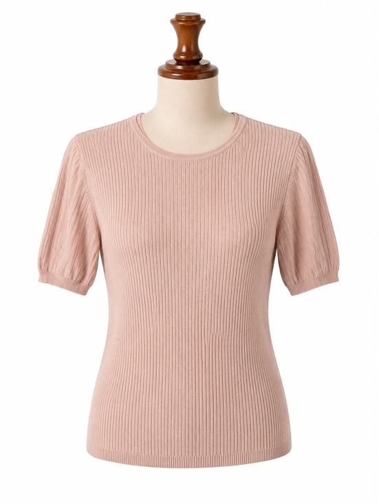 August Silk Tops - August Silk 100% Silk Knit Top Blush Pink Short Sleeve Sweater Size M